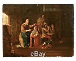 Antique Flemish Old Master oil on panel painting, David Teniers the Younger