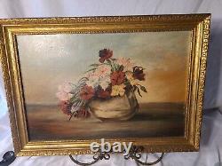 Antique Floral Still Life oil on Canvas Un-Signed -Old Frame 20.5 X 14.5 Inchs