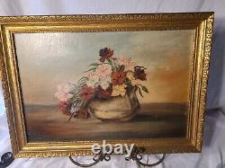 Antique Floral Still Life oil on Canvas Un-Signed -Old Frame 20.5 X 14.5 Inchs