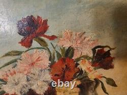 Antique Floral Still Life oil on Canvas Un-Signed -Old Frame 20.5 X 14.5 Inchs