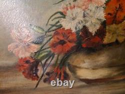 Antique Floral Still Life oil on Canvas Un-Signed -Old Frame 20.5 X 14.5 Inchs