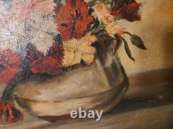 Antique Floral Still Life oil on Canvas Un-Signed -Old Frame 20.5 X 14.5 Inchs