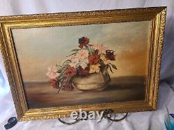 Antique Floral Still Life oil on Canvas Un-Signed -Old Frame 20.5 X 14.5 Inchs