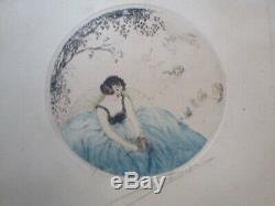 Antique French Etching Old Portrait Woman Female Model Art Deco Signed Cherubs