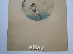 Antique French Etching Old Portrait Woman Female Model Art Deco Signed Cherubs