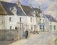 Antique French Impressionist Signed Oil Figures In Old Town Street Scene