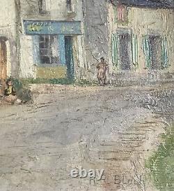 Antique French Impressionist Signed Oil Figures In Old Town Street Scene