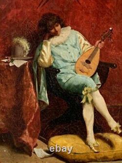 Antique Giuseppe Guzzardi Boy With Mandolin Oil on Canvas Signed Framed Old 19th