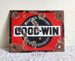 Antique Goodwin Barsby Advertising Enamel Sign Board Old Leicester England EB679