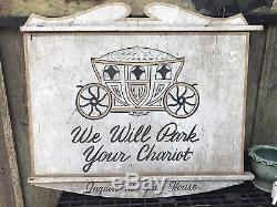 Antique Hand Painted Double Sided Hanging Sign Old Wood Park Your Chariot
