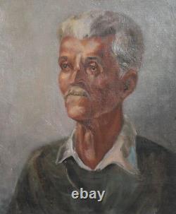 Antique Impressionist Composition Old Man Portrait Oil Painting Signed