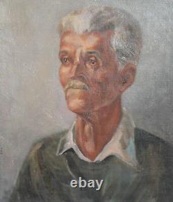 Antique Impressionist Composition Old Man Portrait Oil Painting Signed