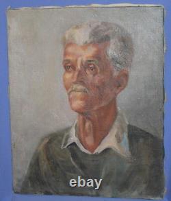 Antique Impressionist Composition Old Man Portrait Oil Painting Signed