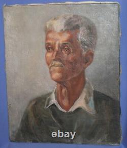 Antique Impressionist Composition Old Man Portrait Oil Painting Signed