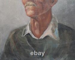 Antique Impressionist Composition Old Man Portrait Oil Painting Signed