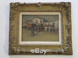 Antique Impressionist Painting Masterful Congregation Street Scene Mystery Old