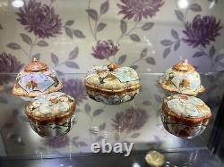 Antique Japanese Kutani Boxes & Covers Set of 5 Gilt Enamels Rare Old Sign 20th