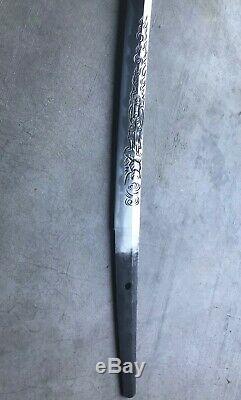 Antique Japanese Samurai Sword HORIMONO Carving -BONJI -Old Collection/SIGNED/th