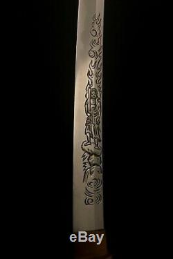 Antique Japanese Samurai Sword HORIMONO Carving -BONJI -Old Collection/SIGNED/th