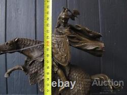 Antique Knight Bronze Sculpture Statue Artwork Kamiko Sign Marble Rare Old 20th