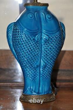 Antique Lamp Oriental Signed Delvaux Rue Royale Paris Fish Carps Rare Old 1880