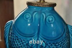 Antique Lamp Oriental Signed Delvaux Rue Royale Paris Fish Carps Rare Old 1880