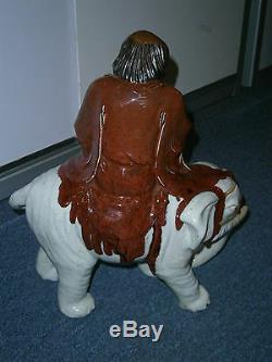 Antique Large Shiwan Lohan Upon Elephant Kalika Pomegranate Red Glaze Signed Old