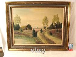Antique Large Summer Landscape With Old Barn O/B Painting