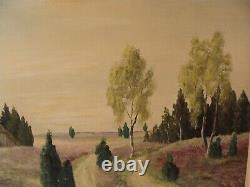 Antique Large Summer Landscape With Old Barn O/B Painting