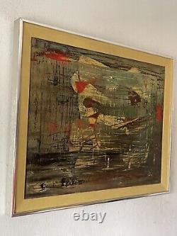 Antique MID Century Modern Abstract Oil Painting Old Vintage Signed 1957
