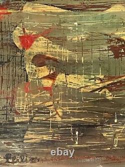 Antique MID Century Modern Abstract Oil Painting Old Vintage Signed 1957