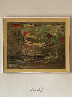 Antique MID Century Modern Abstract Oil Painting Old Vintage Signed 1957