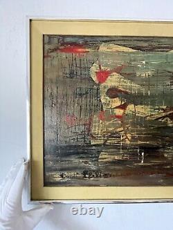 Antique MID Century Modern Abstract Oil Painting Old Vintage Signed 1957