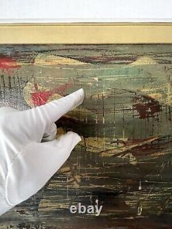 Antique MID Century Modern Abstract Oil Painting Old Vintage Signed 1957