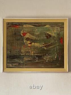 Antique MID Century Modern Abstract Oil Painting Old Vintage Signed 1957