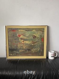 Antique MID Century Modern Abstract Oil Painting Old Vintage Signed 1957