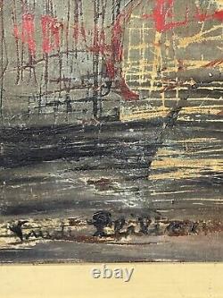 Antique MID Century Modern Abstract Oil Painting Old Vintage Signed 1957