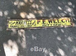 Antique Metal Advertising Trade Sign FE Welch Harness & Trunks 1800s Old