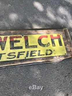 Antique Metal Advertising Trade Sign FE Welch Harness & Trunks 1800s Old