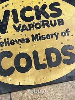 Antique Metal Vicks Vaporub Sign Relieves Misery Of Colds Original USA OLD