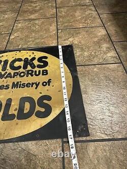 Antique Metal Vicks Vaporub Sign Relieves Misery Of Colds Original USA OLD