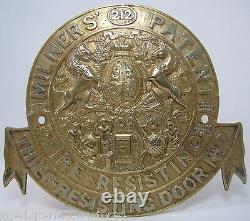 Antique Milners Fire-Resisting Thief-Resisting Brass Safe Plaque Sign ornate