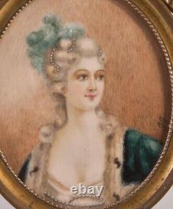 Antique Miniature Portrait Young Woman 1804 Signed Jj Bronze Art Rare Old 19th