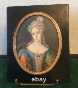 Antique Miniature Young Woman Paint Signed Raoux Wood Frame Bronze Rare Old 19th