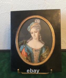 Antique Miniature Young Woman Paint Signed Raoux Wood Frame Bronze Rare Old 19th