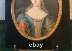 Antique Miniature Young Woman Paint Signed Raoux Wood Frame Bronze Rare Old 19th