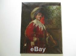 Antique Musketeer Oil Painting Portrait Signed 1930's Restoration Project Old