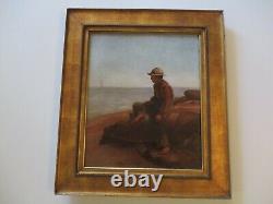 Antique Mystery Signed Portrait Coastal Sea Beach Nautical Boat Landscape Old