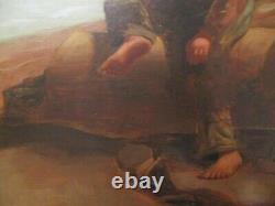 Antique Mystery Signed Portrait Coastal Sea Beach Nautical Boat Landscape Old