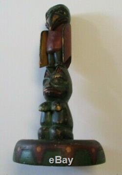 Antique Native American Indian Statue 12 Totem Old Carving Sculpture Painting